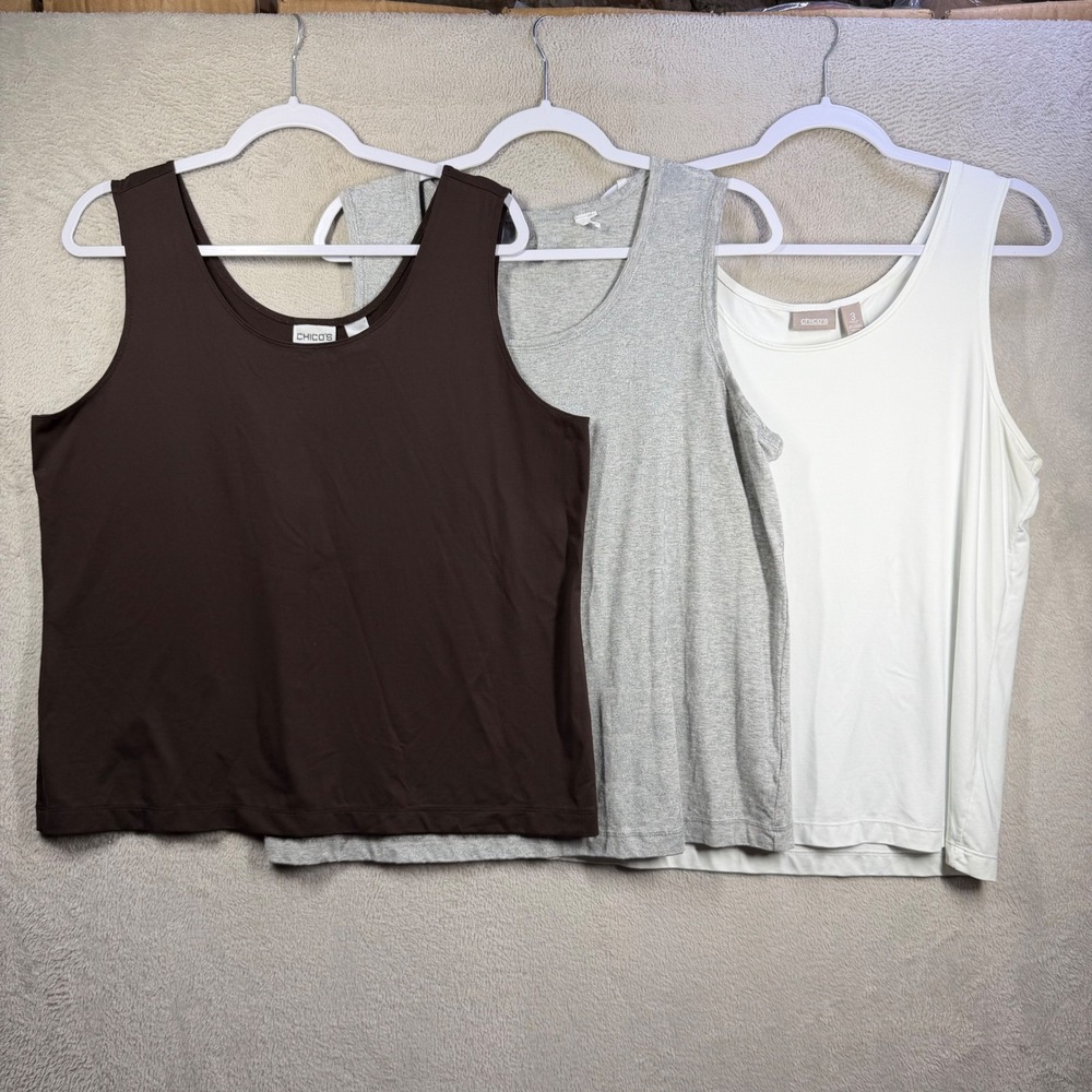 Chico's Tank Tops Women XL Size 3 Brown Gray White Essential Layering Lot 3pc
